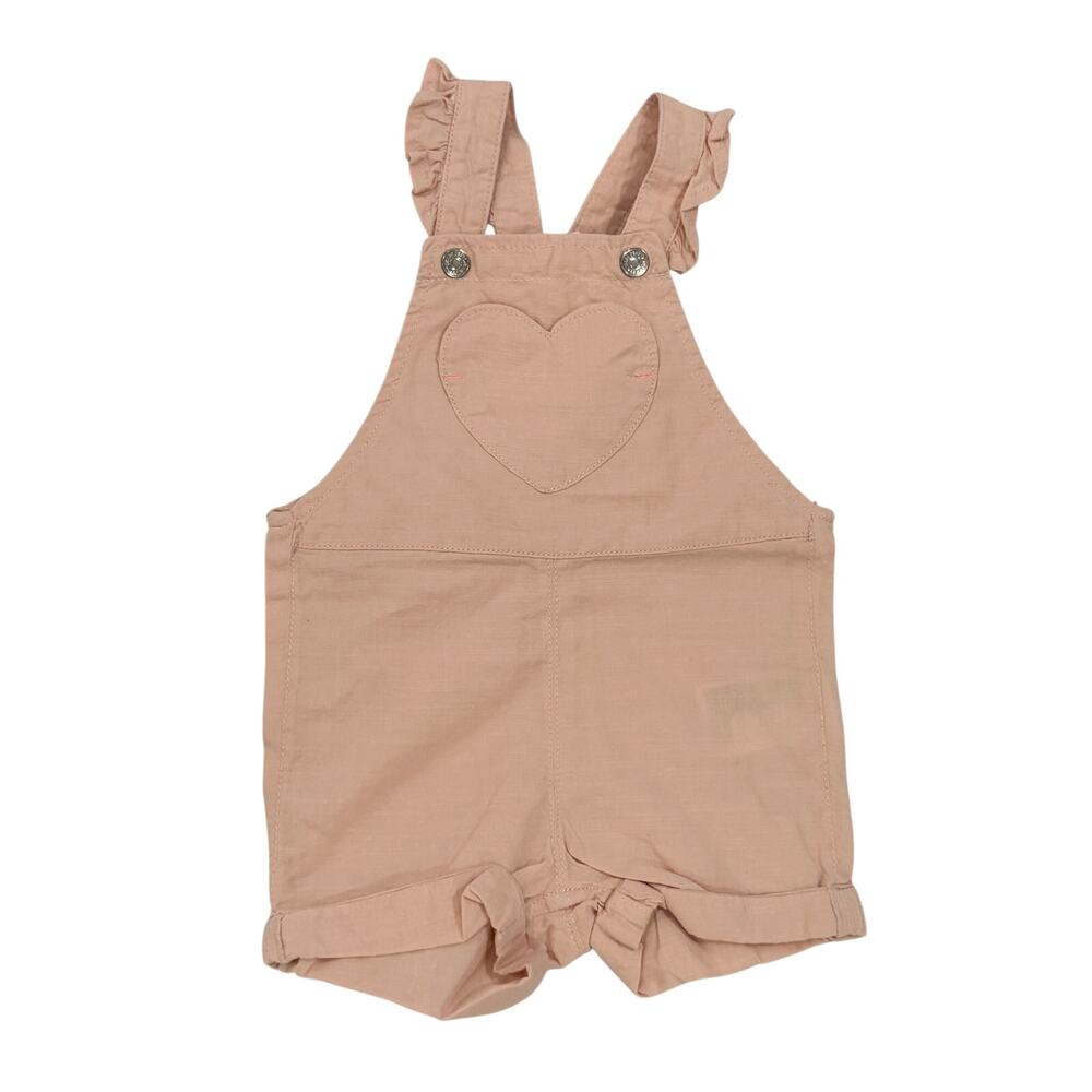 NWOT H&M Girls Heart Pocket Pink Overalls 6-9M (1451)